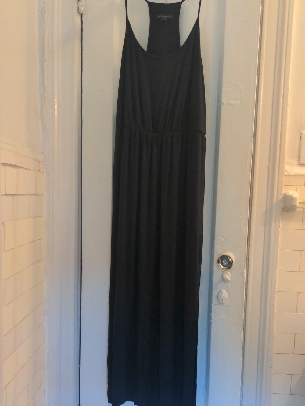 NWOT Banana Republic Black Sleeveless Maxi Dress, Sz.L, Straps